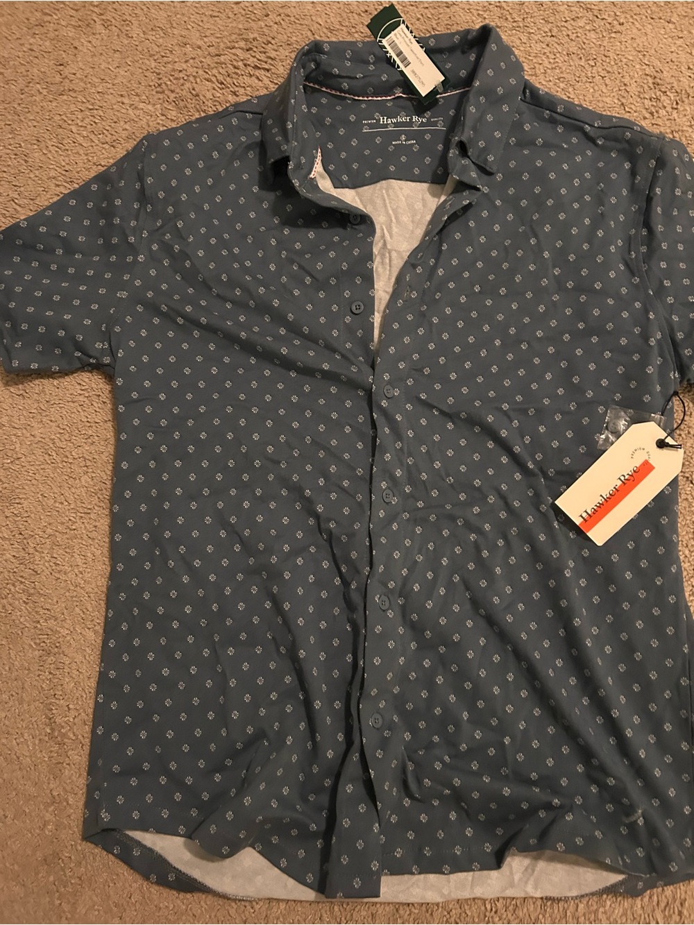 Hawker Rye Men's Short Sleeve Blue Printed Button-Down Shirt